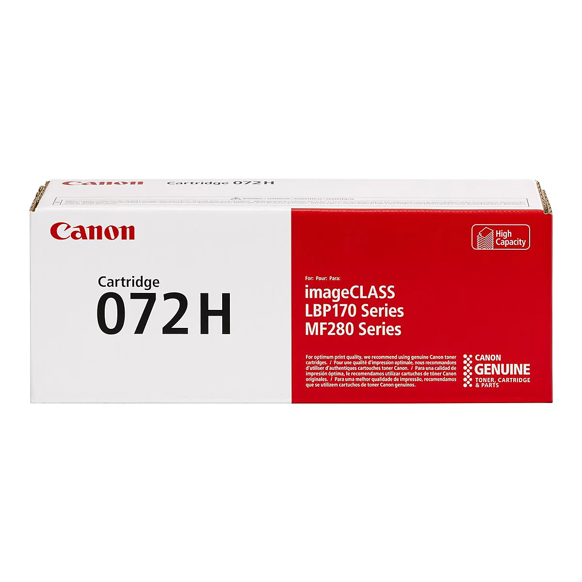 Canon-Druckerpatrone 072H. Weiße Verpackung mit rotem Bereich und Produktinformationen.