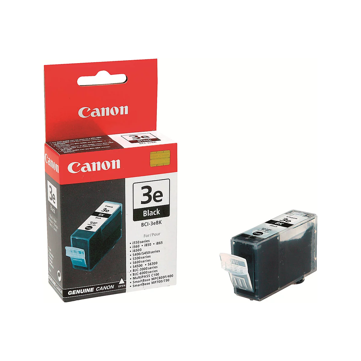 Canon Tintenpatrone 3e Black in Verpackung und separat.