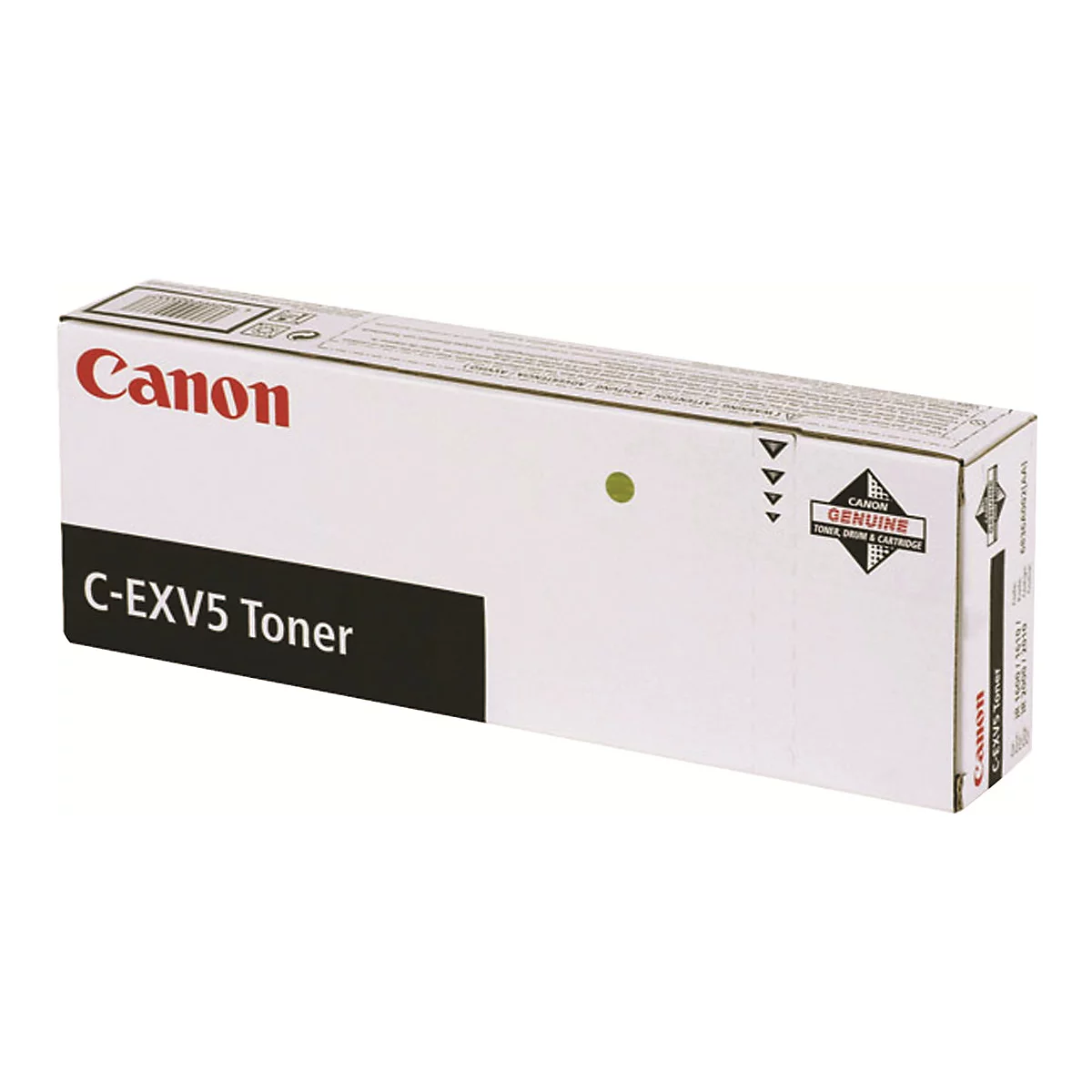 Canon C-EXV5 Toner-Kartusche in einer weiÃŸen Verpackung. Aufdrucke: Canon, C-EXV5 Toner, Genuine.