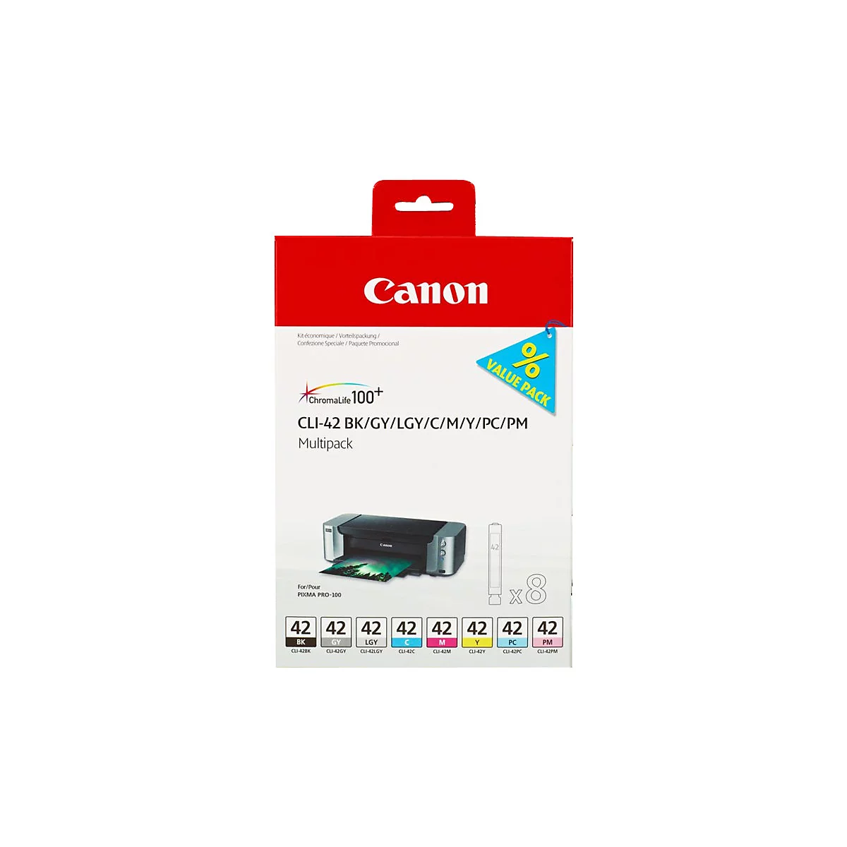 Canon CLI-42 BK/GY/LG/C/M/Y/PC/PM Multipack - pack de 8 - gris, jaune, cyan, magenta, gris clair, photo cyan, photo magenta - original - réservoir d'encre