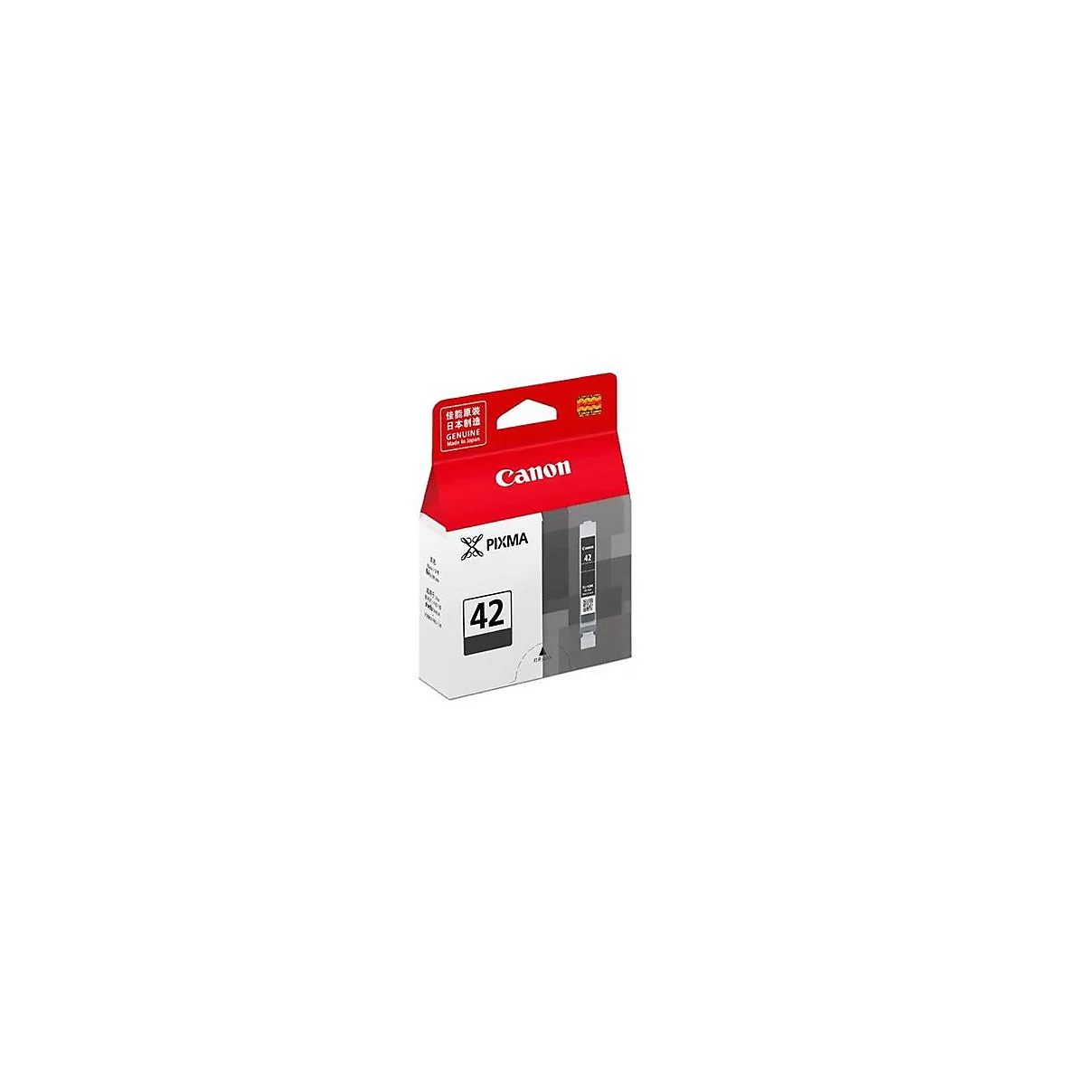 Canon Druckerpatrone in roter und weißer Verpackung. Aufdruck: Pixma 42, Genuine Made in Japan.