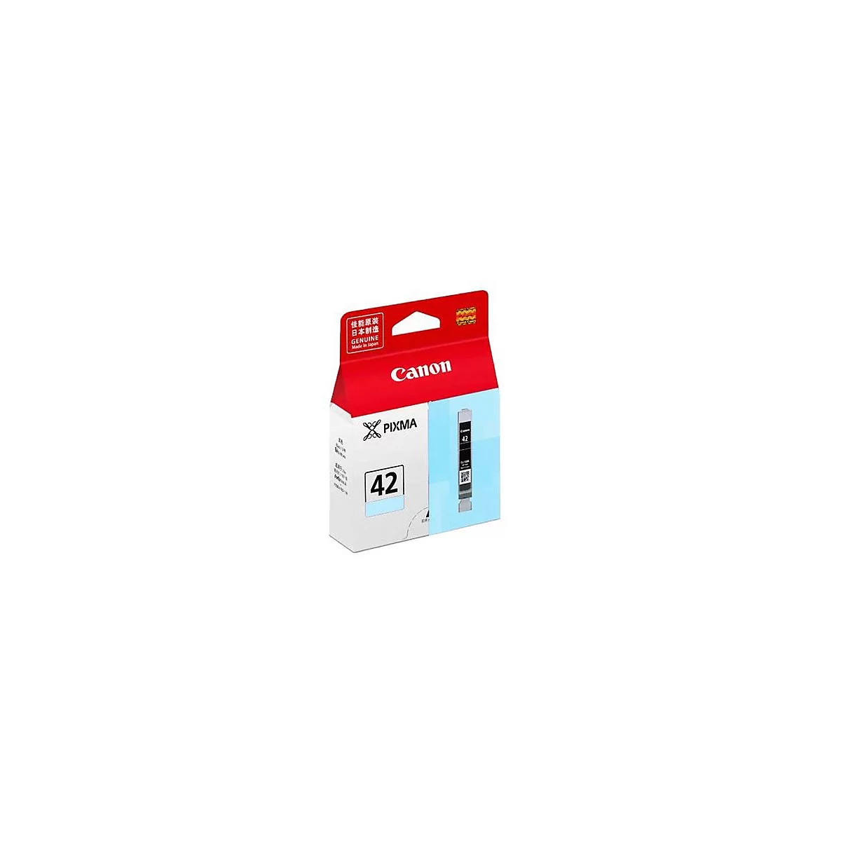 Canon Druckerpatrone 42, verpackt. Der Karton ist rot-weiß mit dem Canon-Logo und dem Schriftzug "42".
