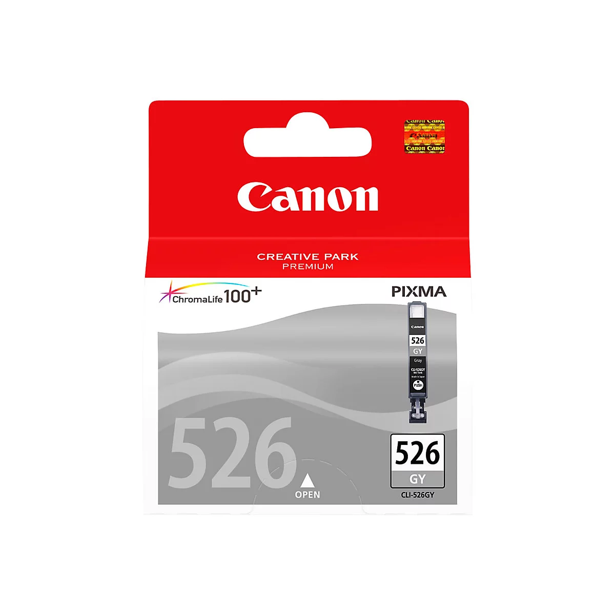 Canon Druckerpatrone 526 GY, grau. Aufdruck: ChromaLife 100+ und Pixma.