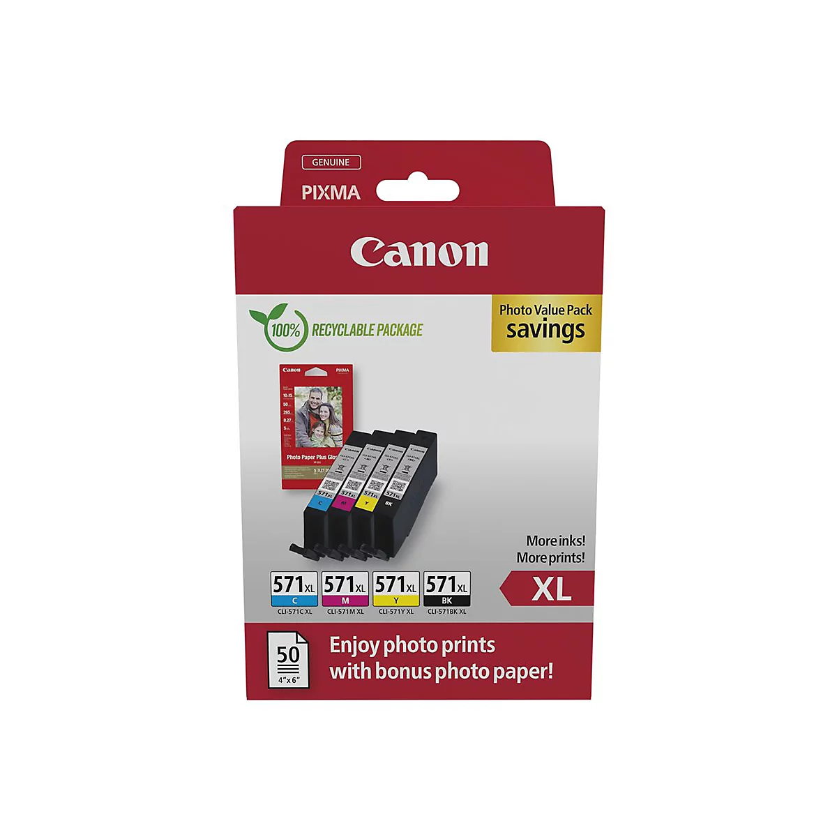 Canon CLI-571 XL C/M/Y/BK Photo Value Pack - 4er-Pack - 11 ml - Hohe Ergiebigkeit - Schwarz, Gelb, Cyan, Magenta - original
