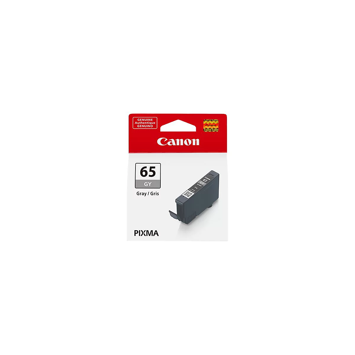Tintenpatrone Canon 65 GY. Auf der Verpackung steht Genuine und Canon.