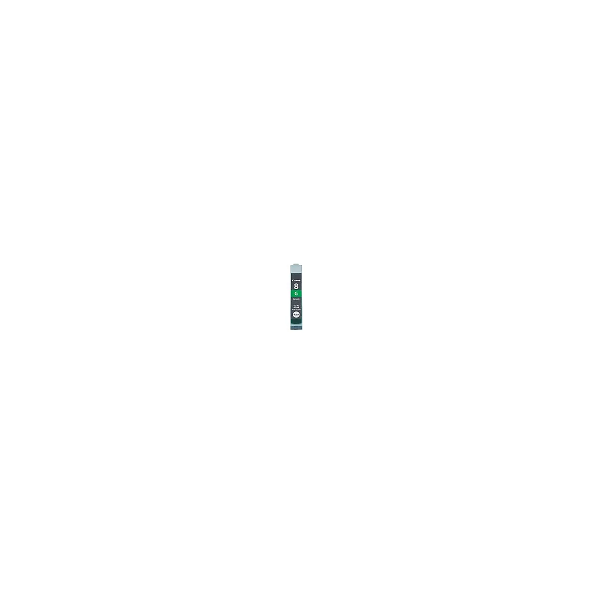 Eine Canon-Tintenpatrone. Auf der grünen Patrone steht "8G Green" und "PUSH".