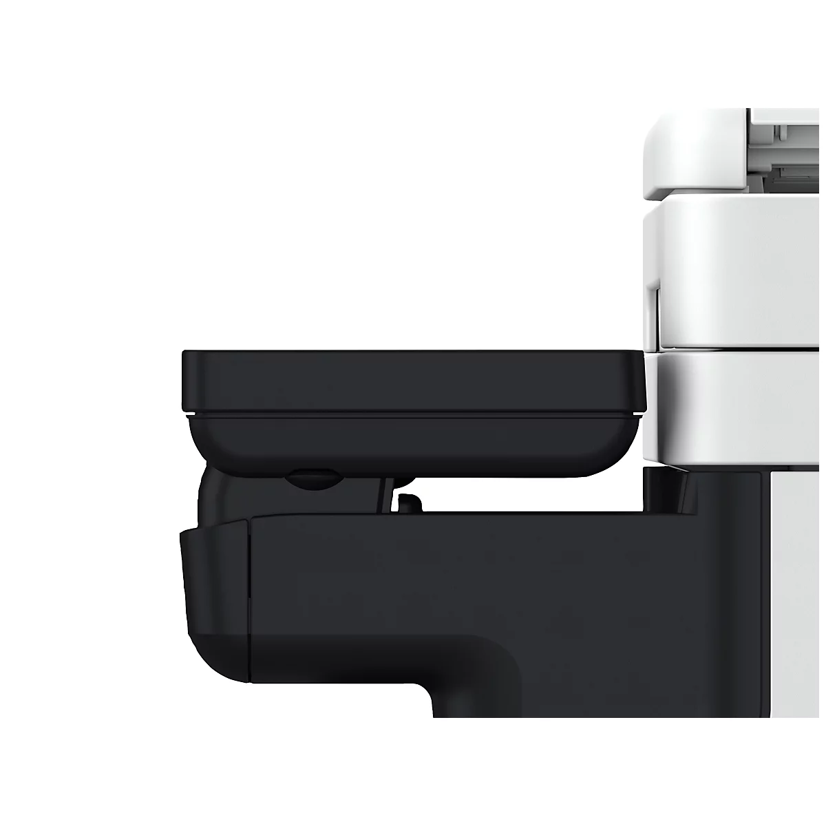 Detailaufnahme einer schwarzen, rechteckigen Komponente. Ein Teil eines weißen Objekts ist daneben zu sehen.