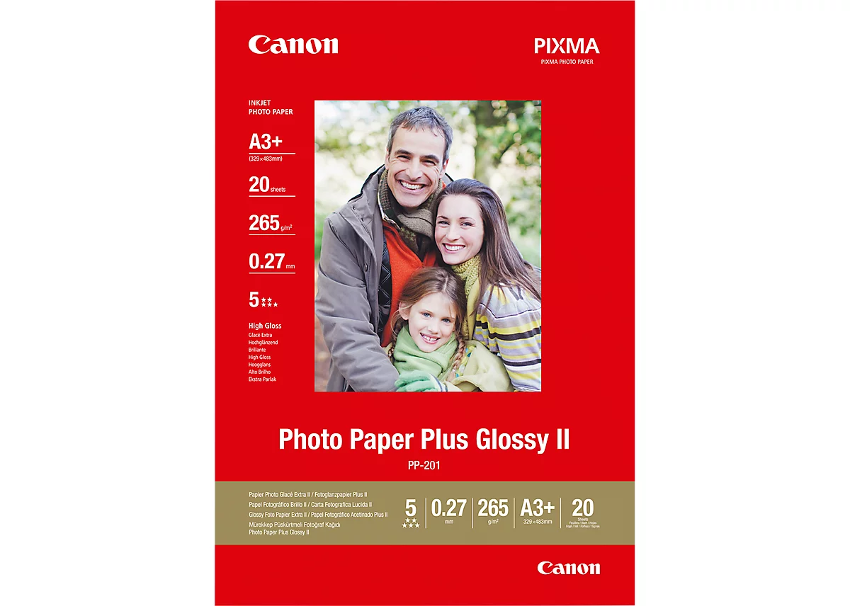Canon Fotopapier Plus Glossy II PP-201, 265 g/m², 20 Blatt, DIN A3