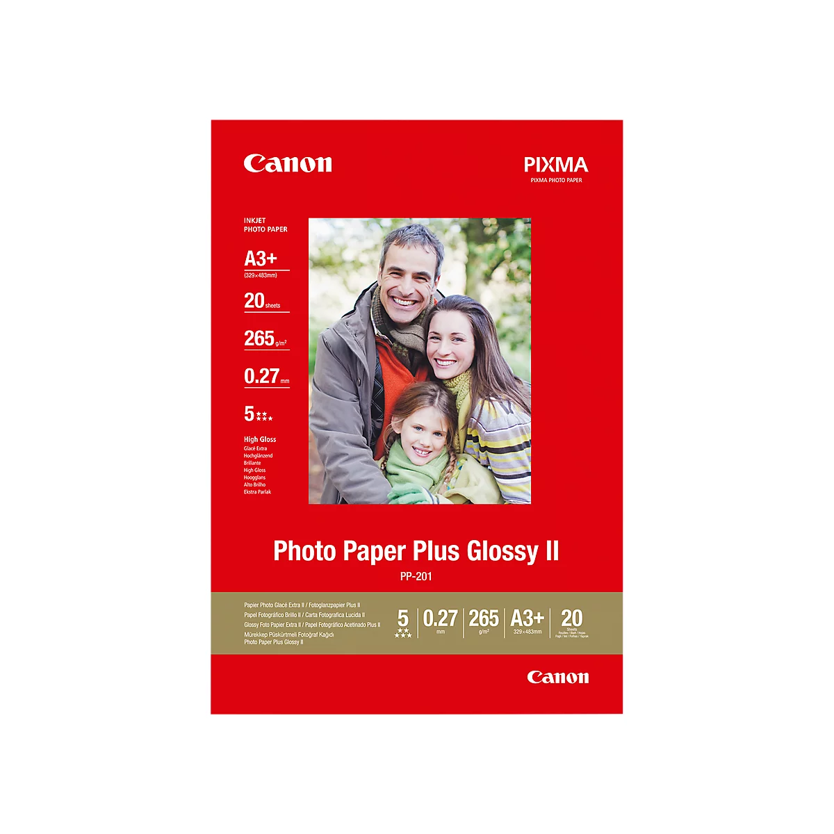 Canon Fotopapier Plus Glossy II PP-201, 265 g/m², 20 Blatt, DIN A3