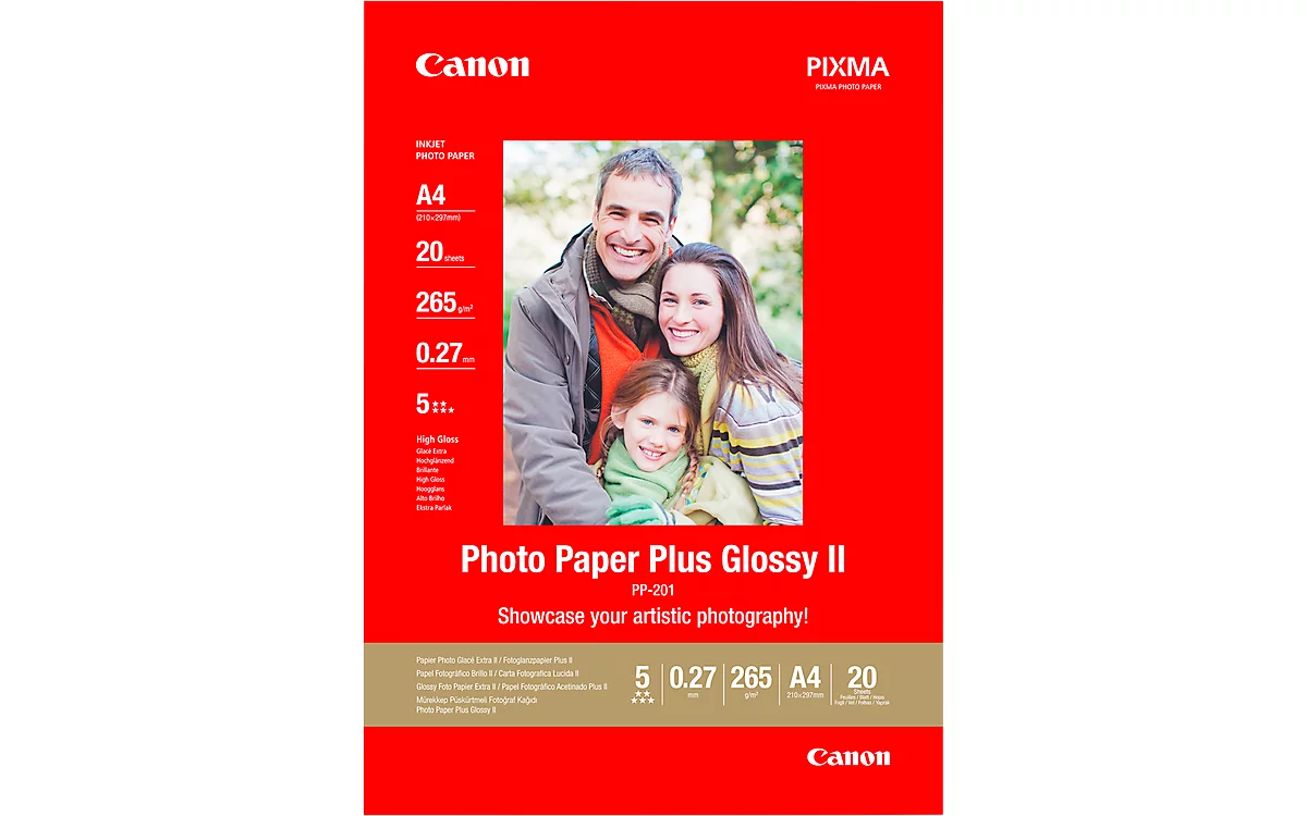 Canon Fotopapier Plus Glossy II PP-201, 265 g/m², 20 Blatt, DIN A4