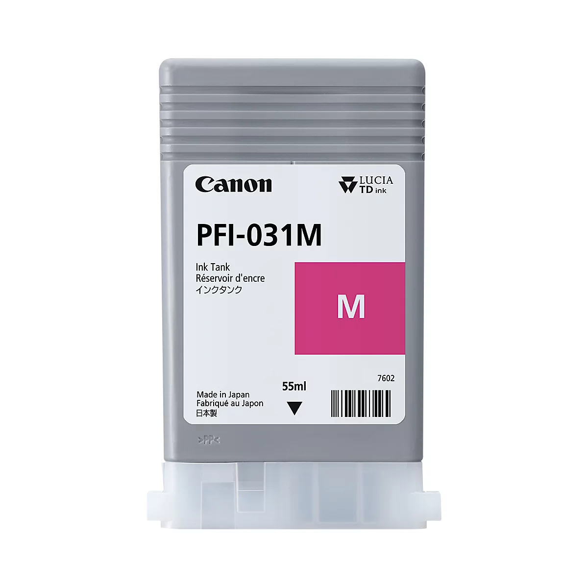 Gray ink cartridge labeled Canon PFI-031M with a pink 'M'.
