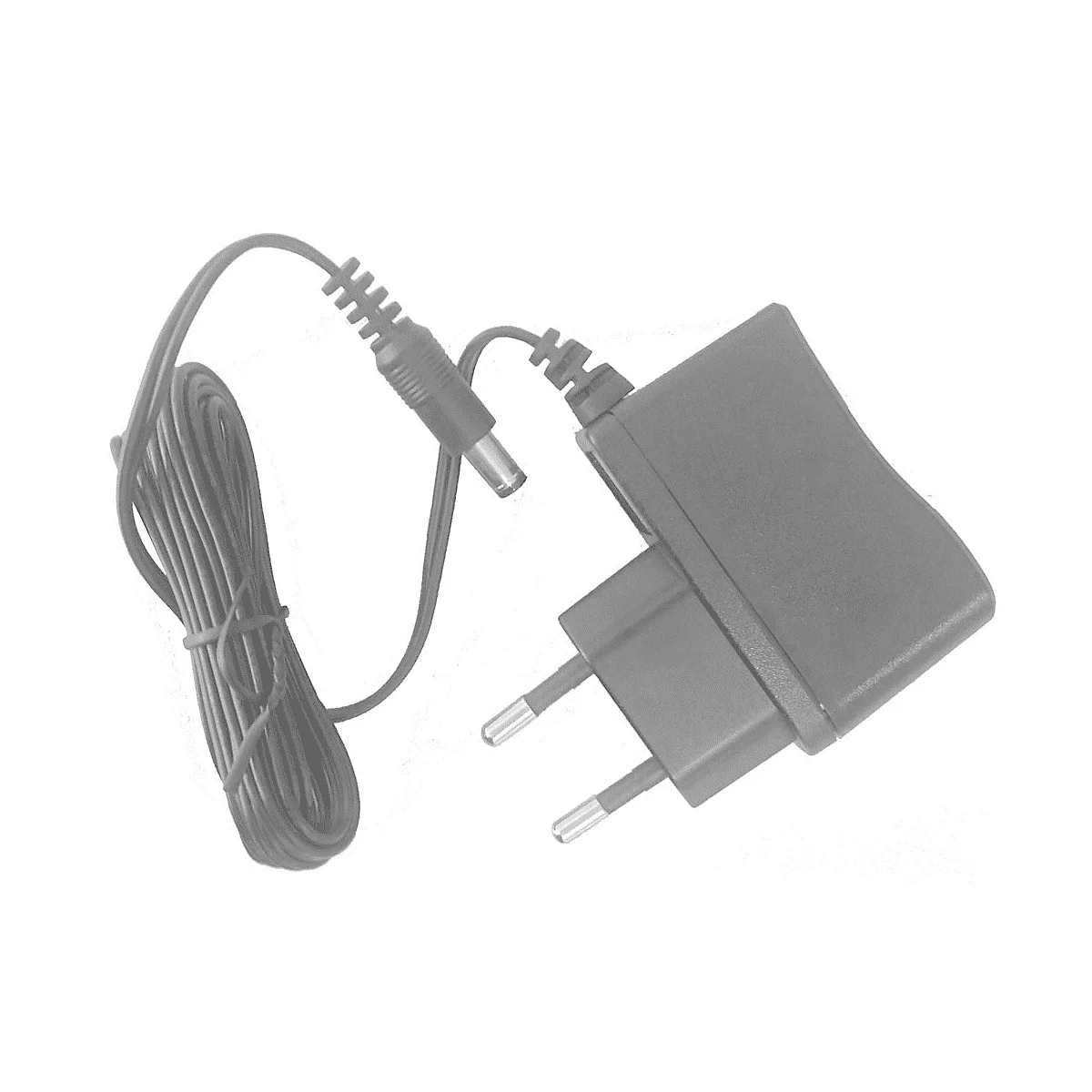 Schwarz-graues Netzteil mit Stecker und Kabel.