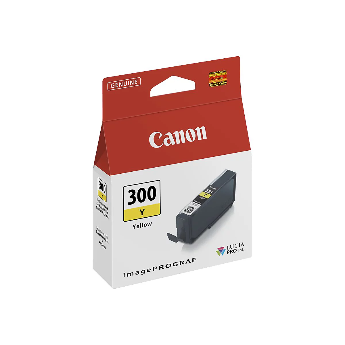Canon Tintenpatrone gelb. Packung mit der Aufschrift 300 Y Yellow.