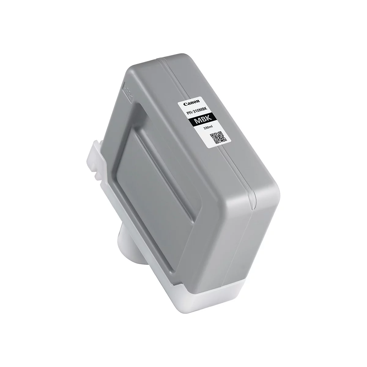 Graue Canon Tintenpatrone, Etikett mit Aufschrift MBK und QR-Code.