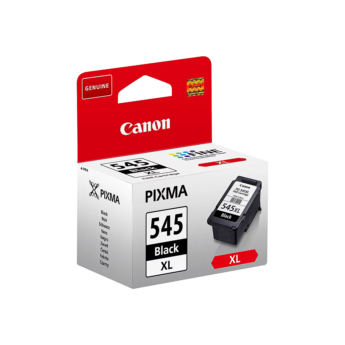 Canon PG-545XL Druckerpatrone in der schwarz-weißen Originalverpackung vor weißem Hintergrund.
