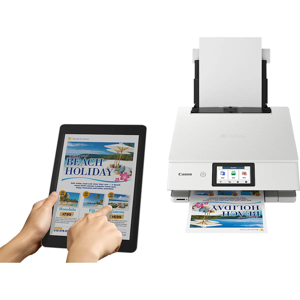 Canon PIXMA TS8751 multifunctionele printer, 3 in 1, USB/WLAN/Cloud/SDCard, auto duplex/mobiel printen, tot A4, incl. 6 inktcartridges, wit