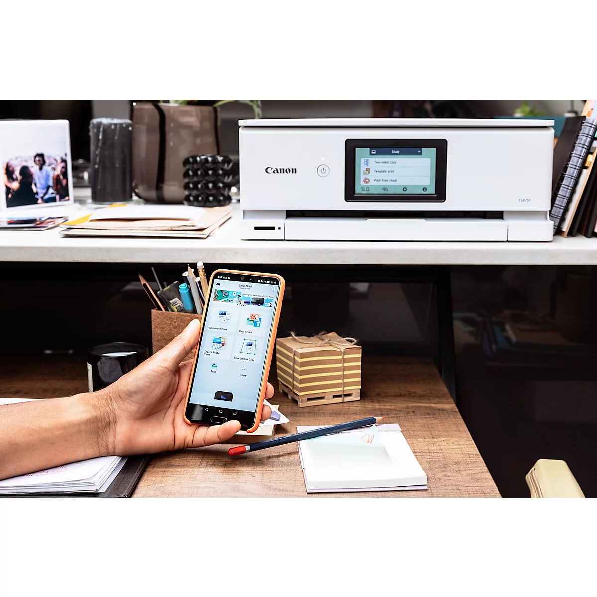 Canon PIXMA TS8751 multifunctionele printer, 3 in 1, USB/WLAN/Cloud/SDCard, auto duplex/mobiel printen, tot A4, incl. 6 inktcartridges, wit