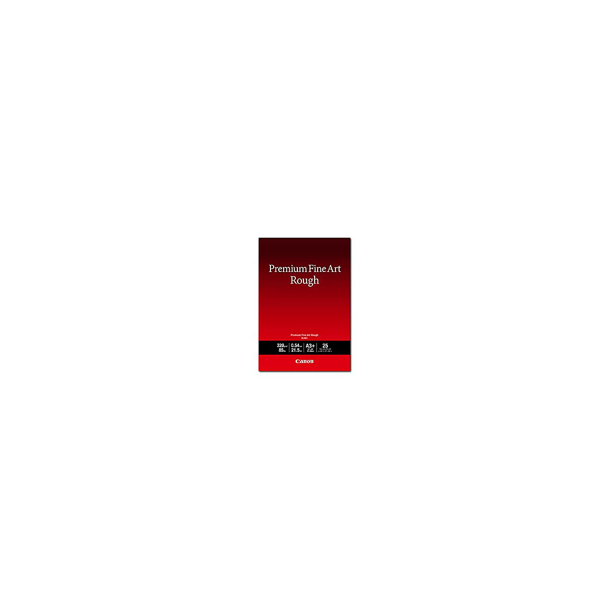 Produktverpackung Canon Premium Fine Art Rough Papier in Rot mit weißem Text und technischen Daten.