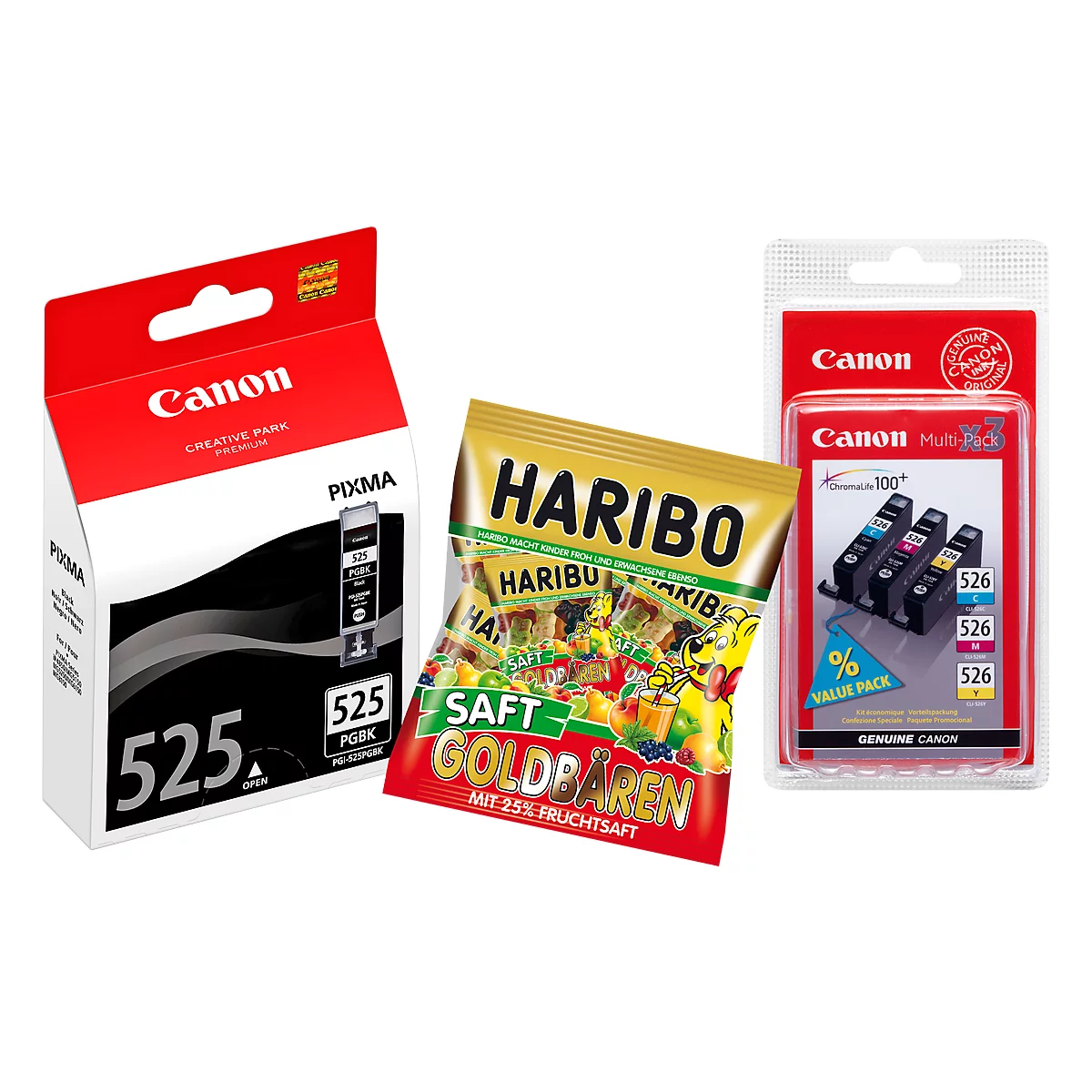 Canon Tintenpatrone PGI525PGBK/CLI526C/M/Y Sparset + Haribo Saftbären GRATIS, original