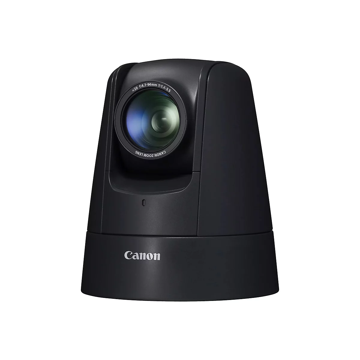 Schwarze Canon Kamera mit Objektiv und Zoom-Funktion. Auf der Kamera steht Canon.