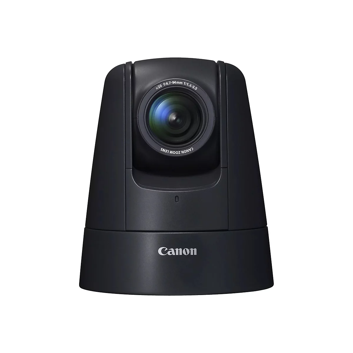 Schwarze PTZ-Kamera mit Objektiv und Canon-Logo auf weißem Hintergrund.