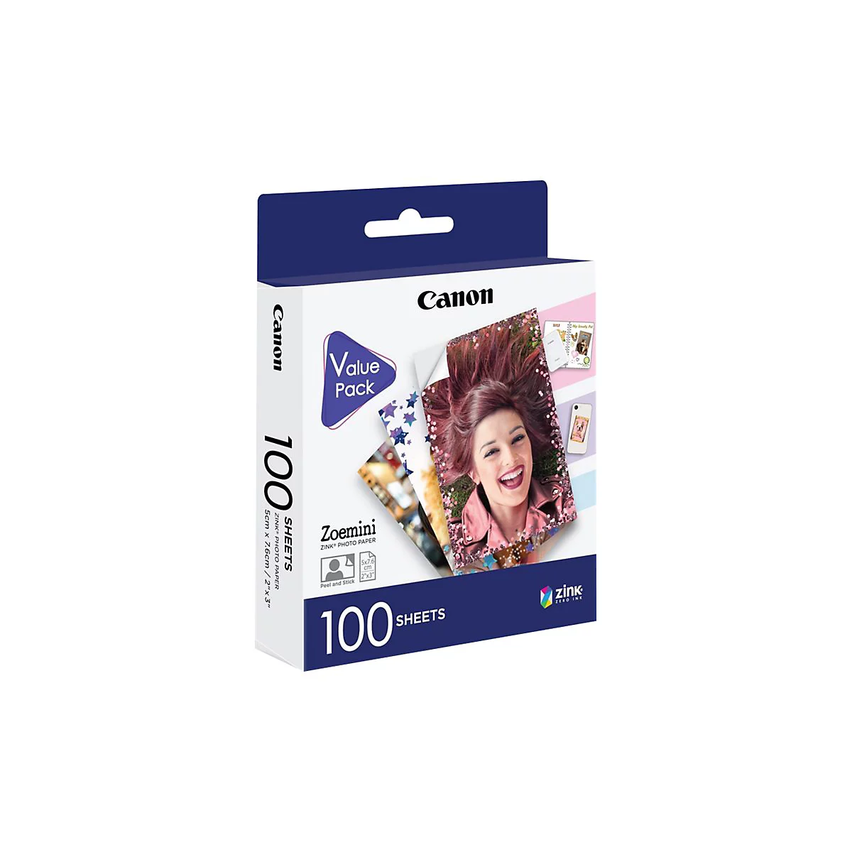 Canon Zoemini Value Pack mit 100 Blatt Zink Fotopapier im Format 5 x 7,6 cm.