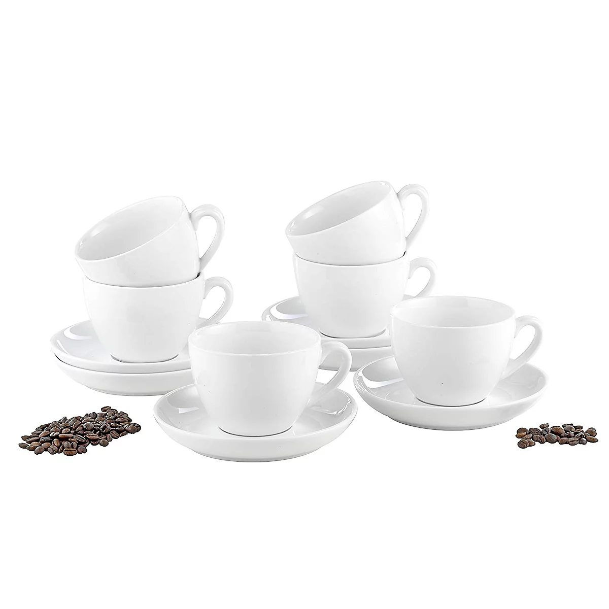 Cappuccino kopjes set BISTRO, 6 kopjes &amp; schotels, elk 0,3 l, H 71 mm, porselein, wit, 6 kopjes &amp; schotels, elk 0,3 l.