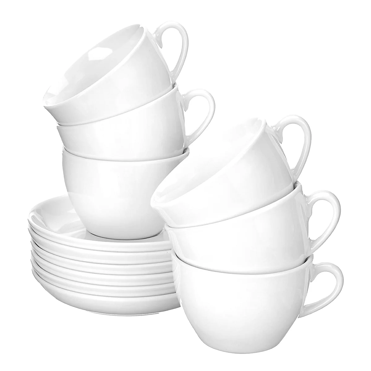 Cappuccinotassen-Set BISTRO, 6 Tassen & Unterassen, jeweils 0,3 l, H 71 mm, Porzellan, weiß