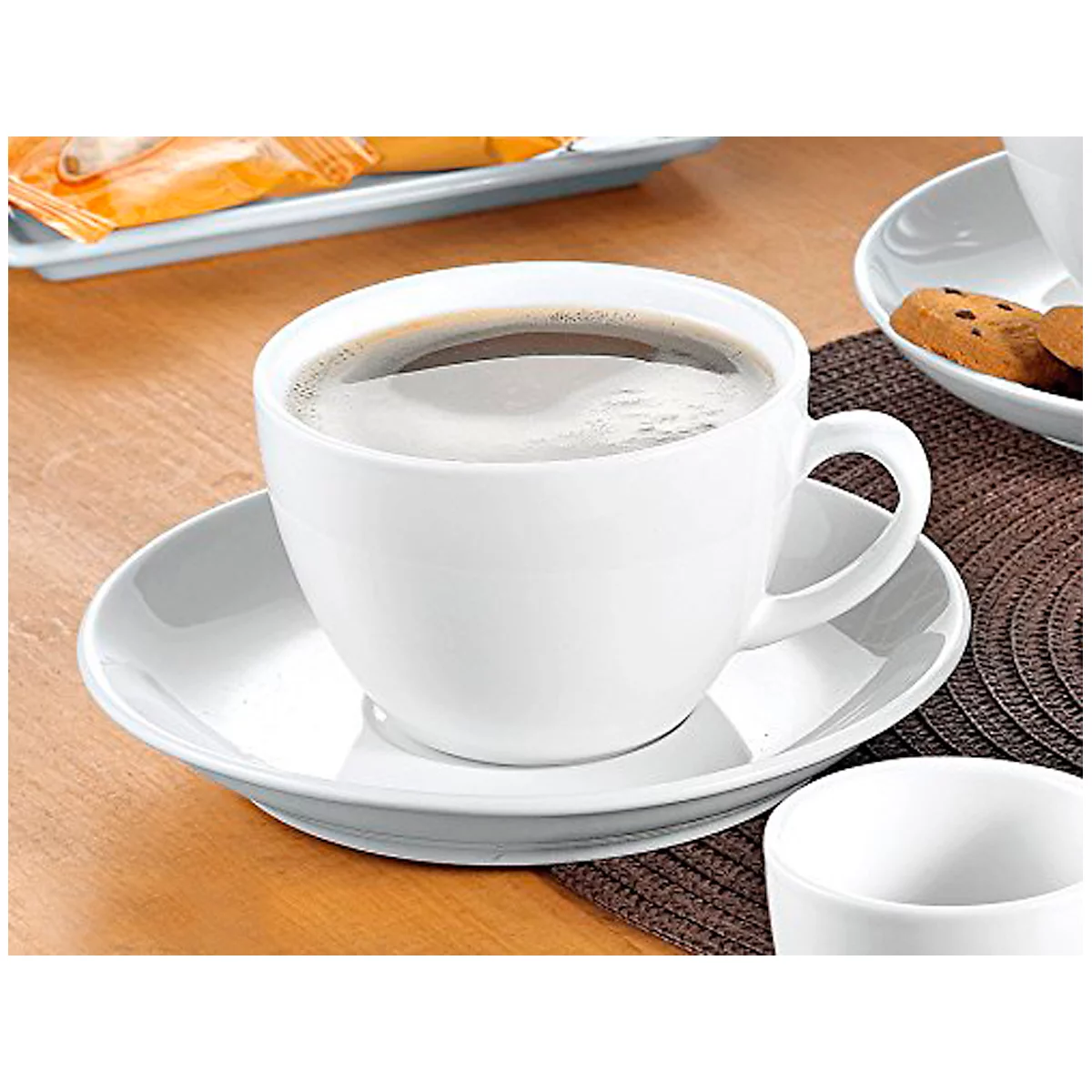 Cappuccinotassen-Set BISTRO, 6 Tassen & Unterassen, jeweils 0,3 l, H 71 mm, Porzellan, weiß