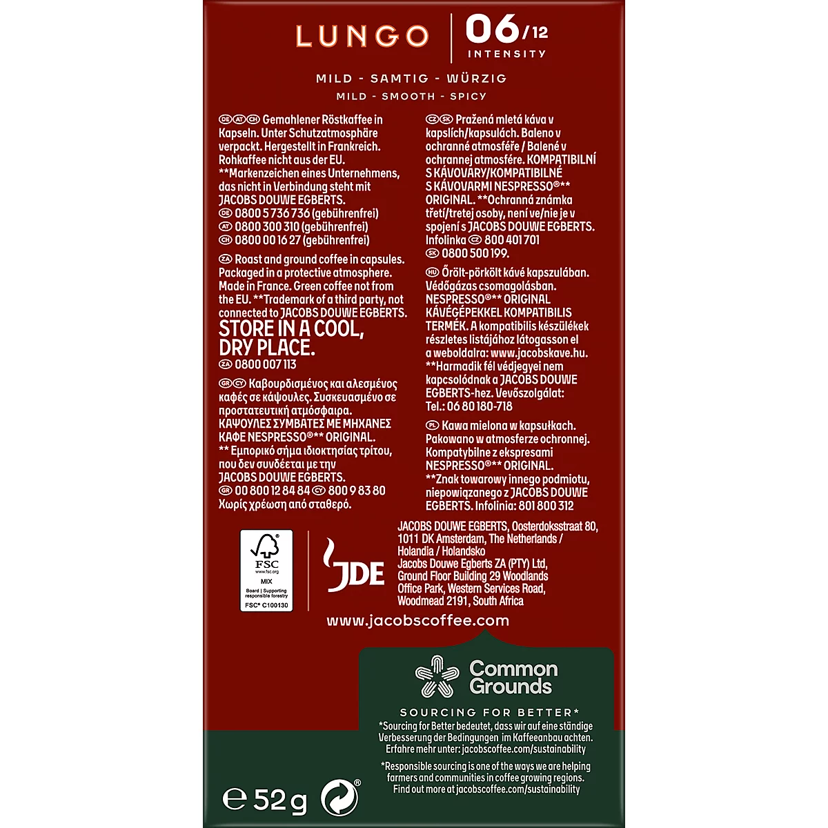 Capsules de café Jacobs Lungo 6 Classico, café torréfié, 10 x 52 g, compatible Nespresso®, certifié UTZ