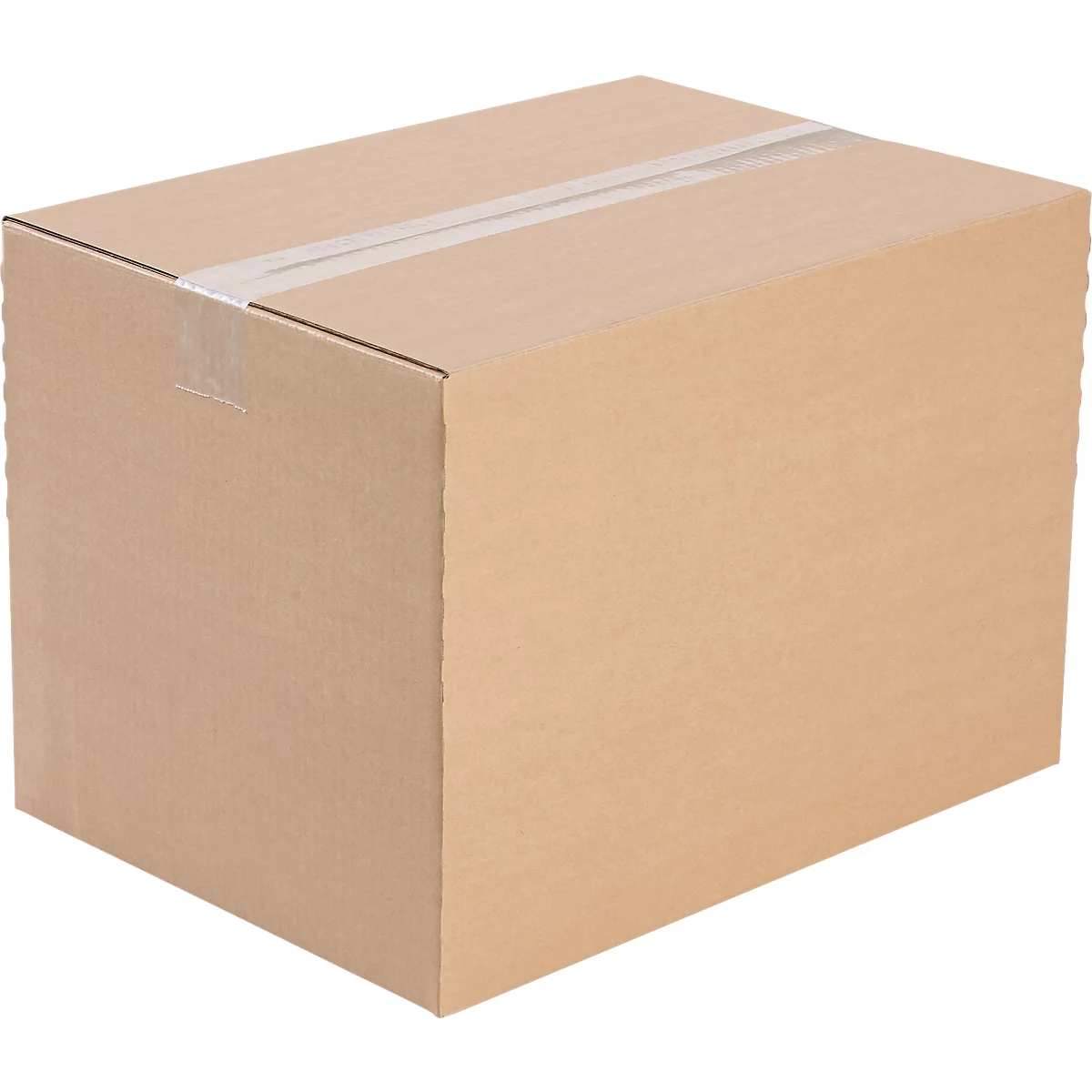 Cardboard box sealed with tape. Brown color, rectangular shape.