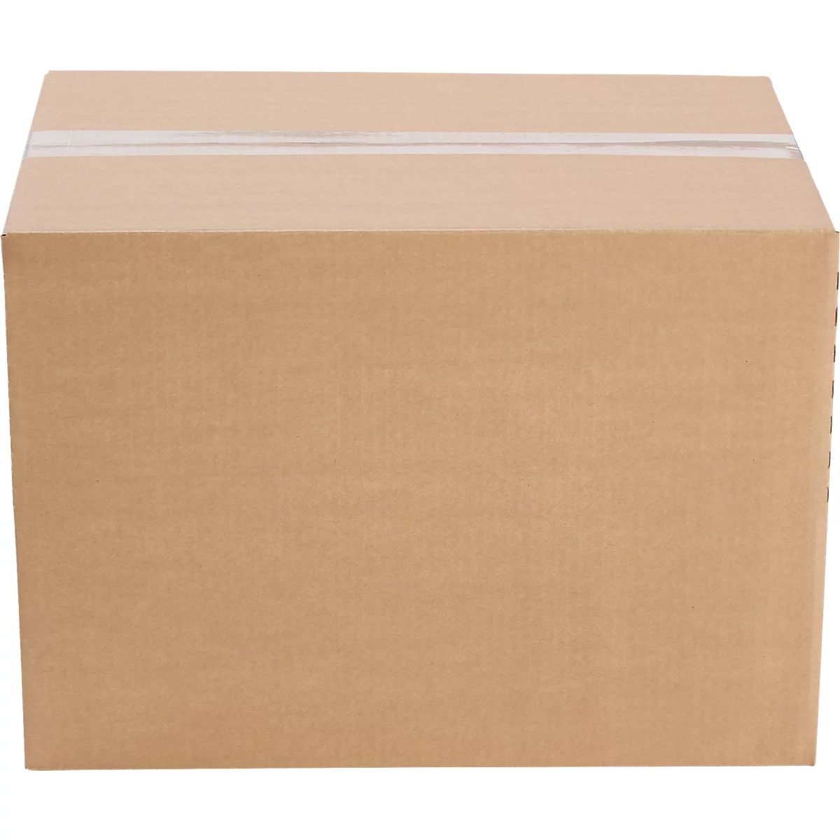 A large brown cardboard box, sealed with transparent tape.