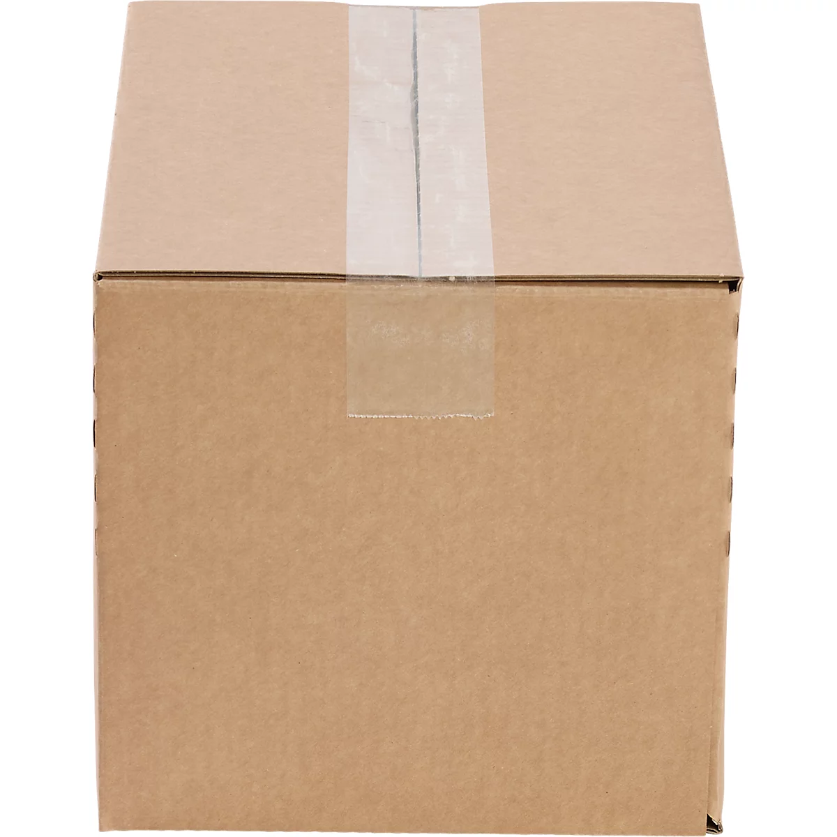 Brown cardboard box sealed with transparent tape.