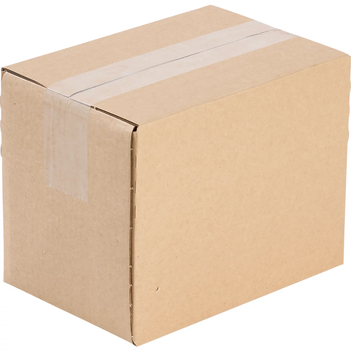 Cardboard box made of brown cardboard, sealed with tape.