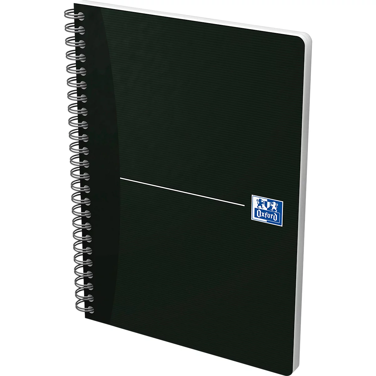 Carnet à spirales OXFORD Office Essentials A5, format A5, reliure double, 90 feuilles lignées, sans microperforation, blanc, compatible SCRIBZEE®, EU ECO Label, couverture noire, 5 pièces