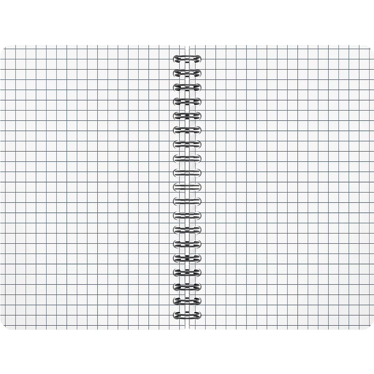 Cahier quadrillé ouvert avec reliure à spirale.