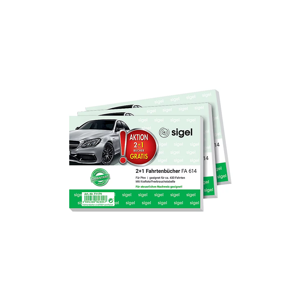 Carnet de bord pour véhicule utilitaire Sigel, A6 paysage, 40 feuilles d'env. 430 trajets, 2 p + 1 GRATUIT