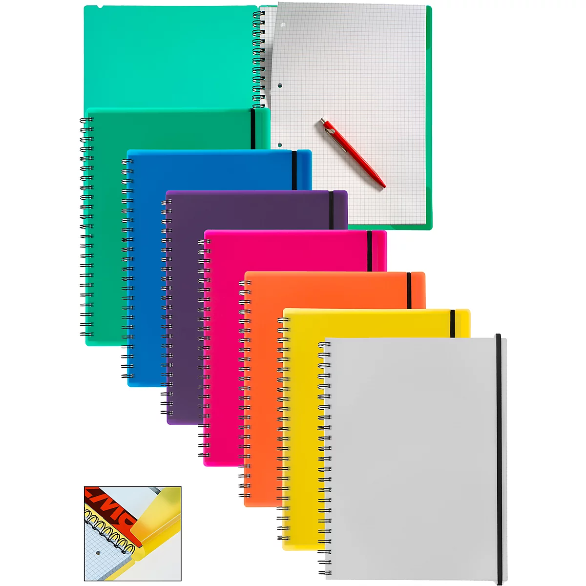 Carnet de notes Easy, A4, KolmaFlex, 100 feuilles, 5 mm, quadrillé, jaune