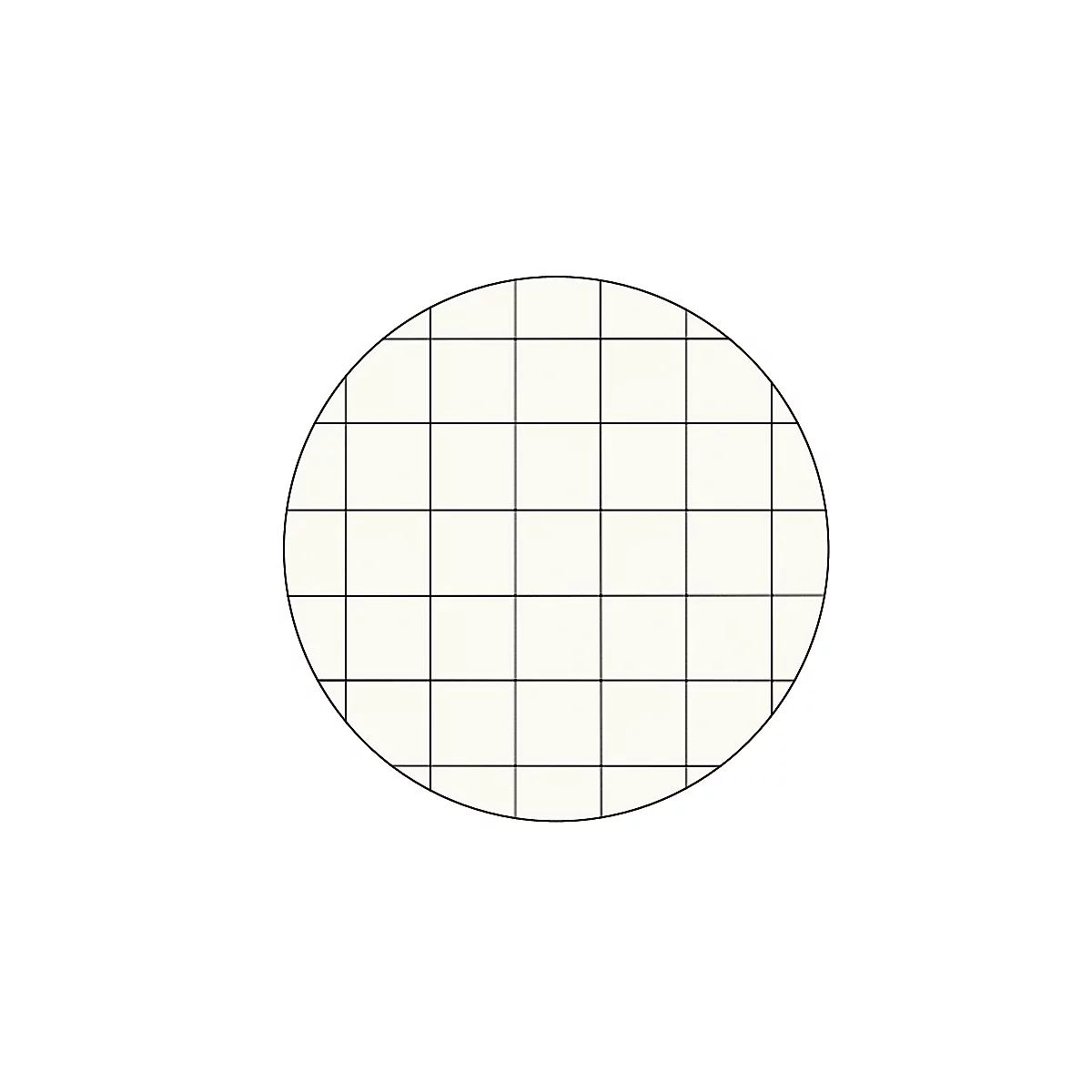 Objet circulaire avec un motif en damier de lignes noires et un fond beige clair.