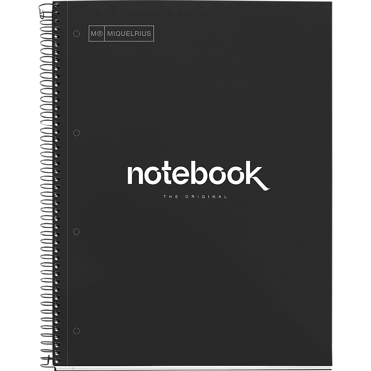 Cahier noir avec spirale, lettrage blanc "notebook" et l'ajout "THE ORIGINAL".