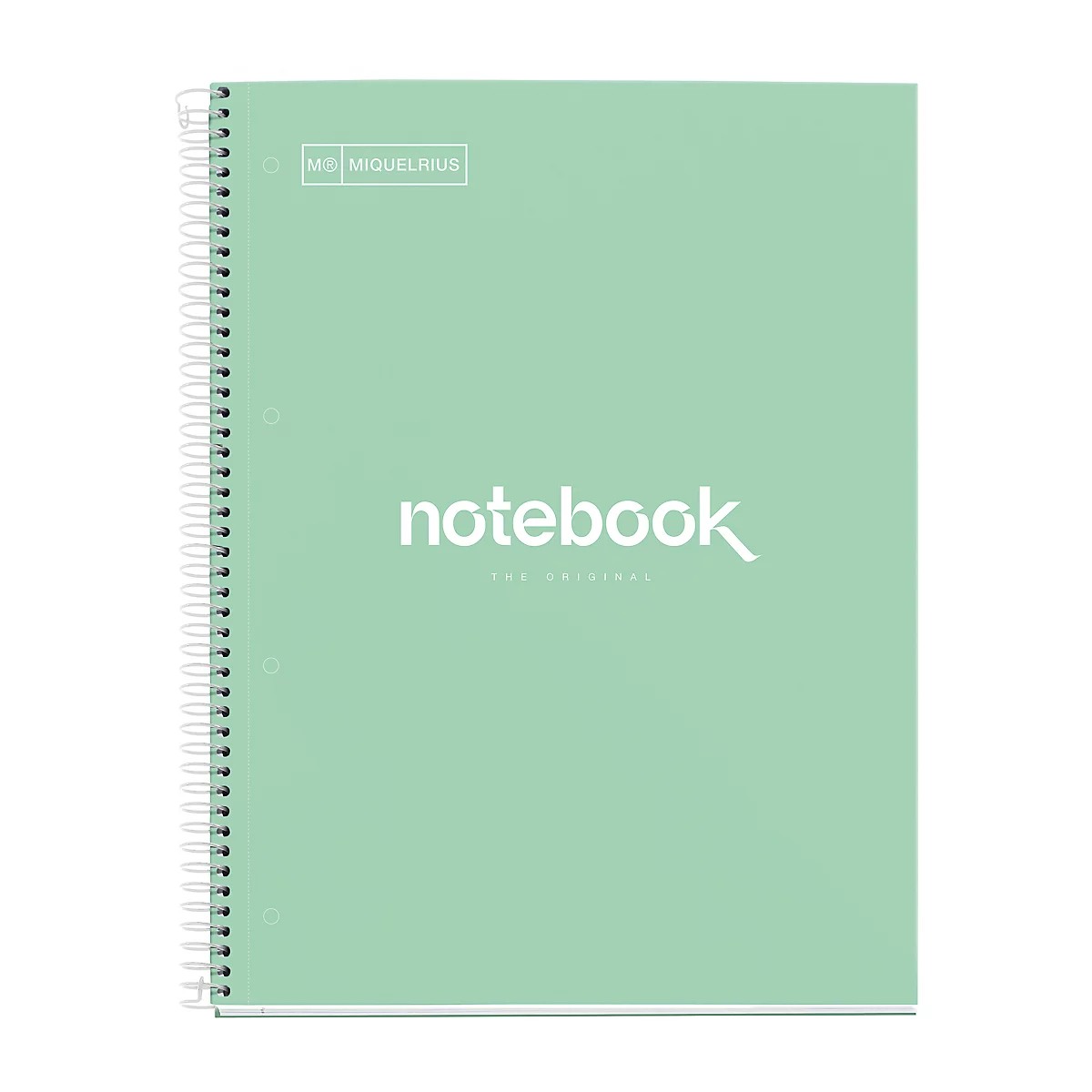 Cahier vert clair avec spirale et lettrage blanc "notebook".