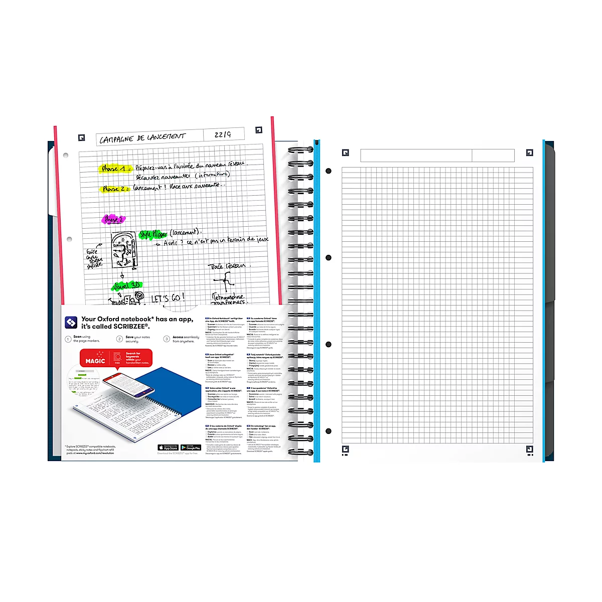 Carnet de notes Oxford Office European Book, DIN A4+, quadrillé, couverture rigide, 5 pièces