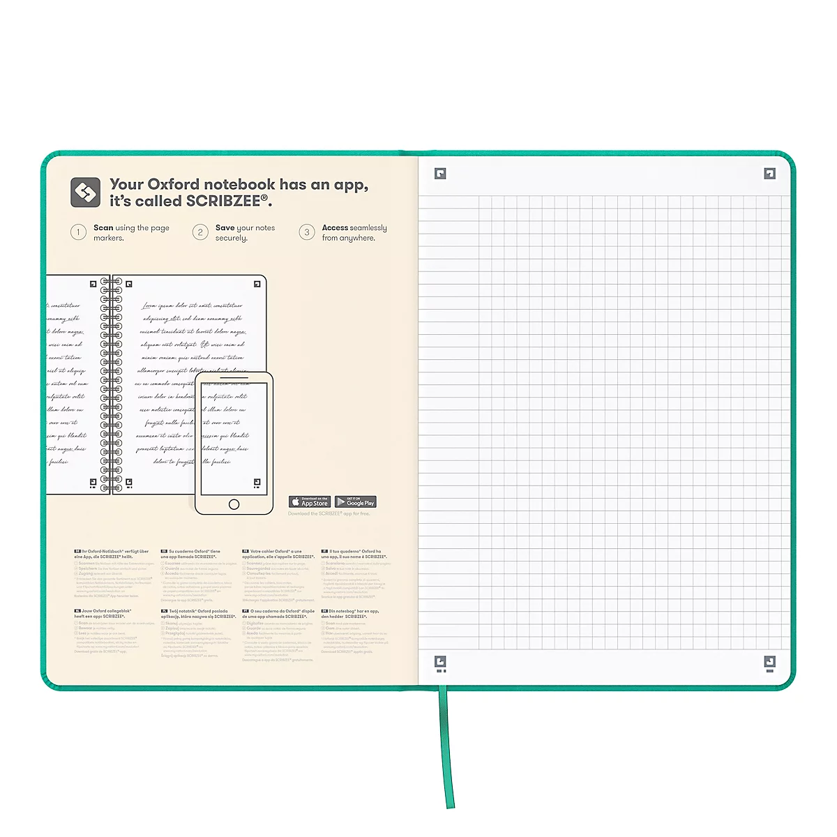 Carnet de notes Oxford Signature, DIN A5, 80 feuilles, quadrillé, avec marge gauche, Optik Paper®, turquoise