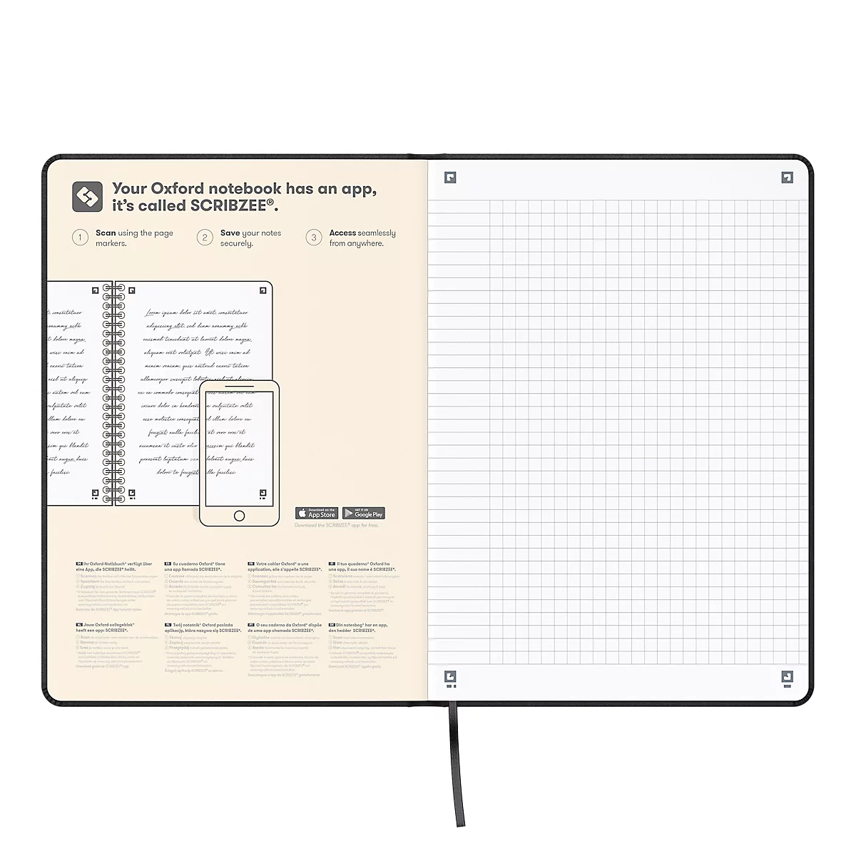 Carnet de notes Oxford Signature, DIN A5, 80 feuilles, quadrillé, marge gauche, Optik Paper®, bleu foncé