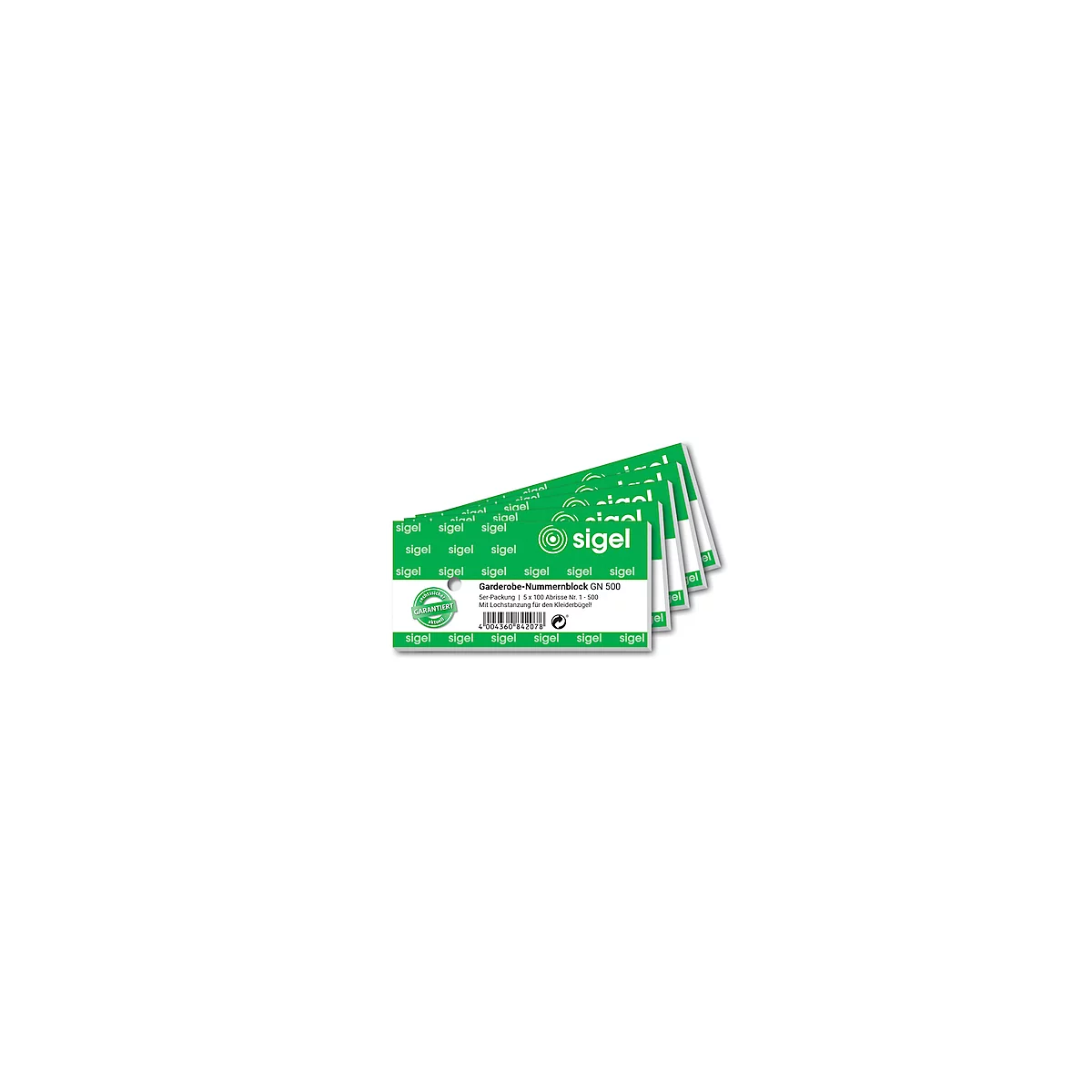 Carnet de tickets à vestiaire GN500 Sigel, avec perforation, numérotés de 1 à 500, 5 p.