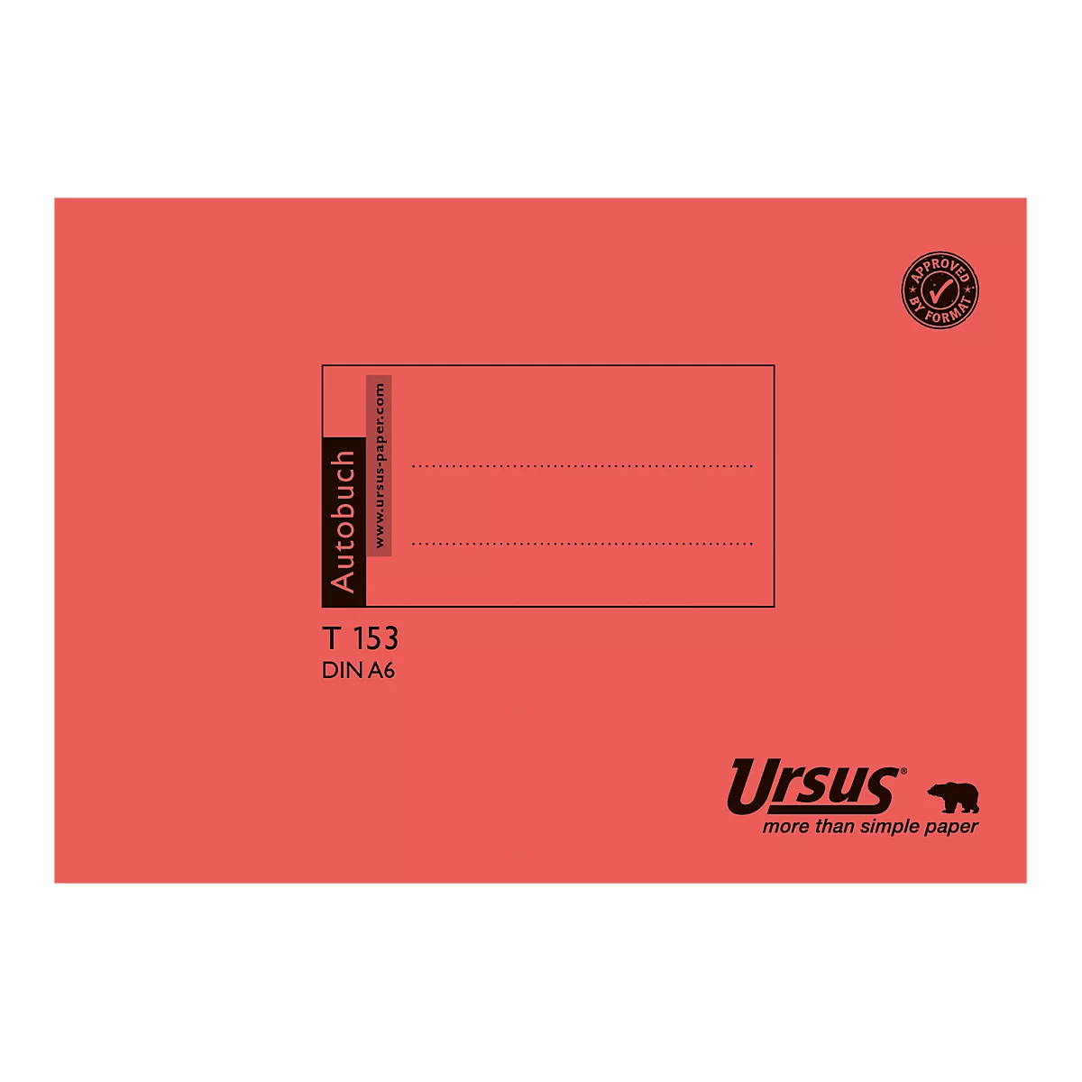 Cahier rouge avec l'inscription 'Autobuch', texte et logo 'Ursus'.