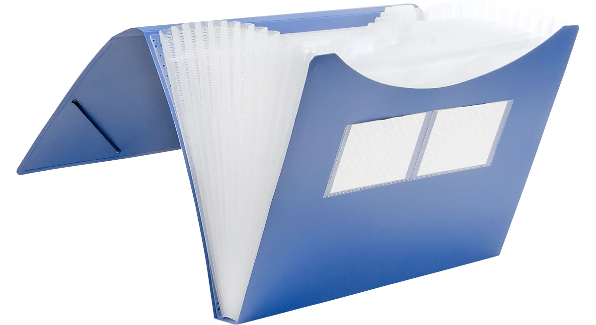 Carpeta en abanico FolderSys, 12 compartimentos, formato A4, cierre elástico, azul