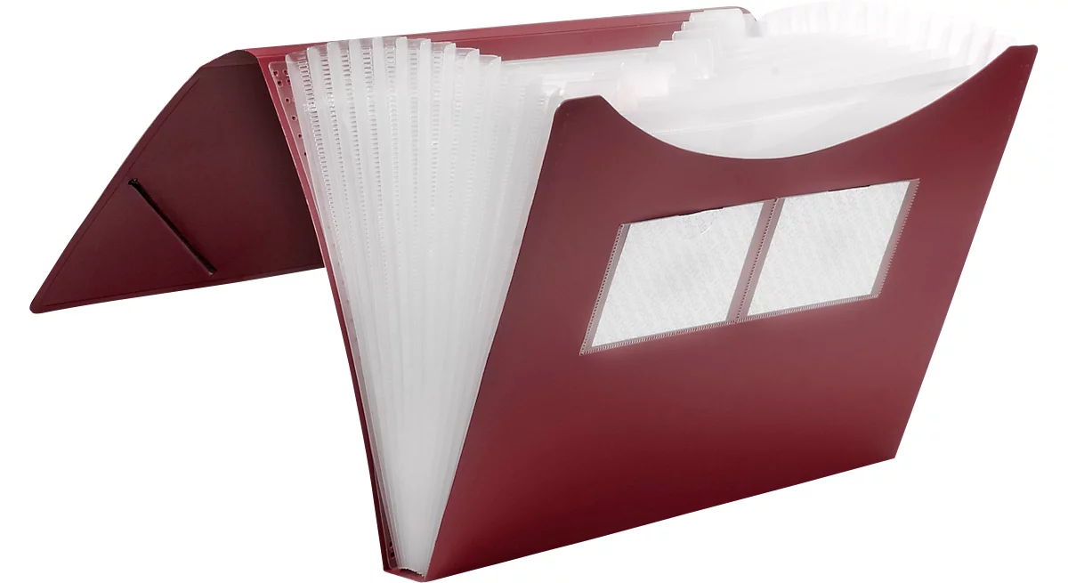 Carpeta en abanico FolderSys, 12 compartimentos, formato A4, cierre elástico, rojo