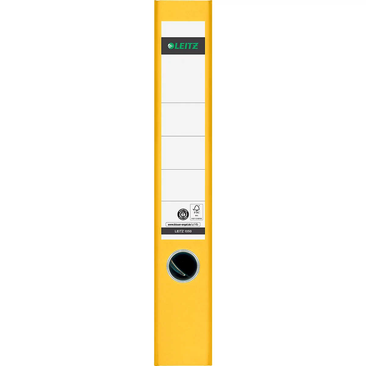 Carpeta LEITZ® 1050, DIN A4, ancho de lomo 52 mm, agujero de agarre, etiqueta de lomo encolada, cartón duro, 1 unidad, amarillo