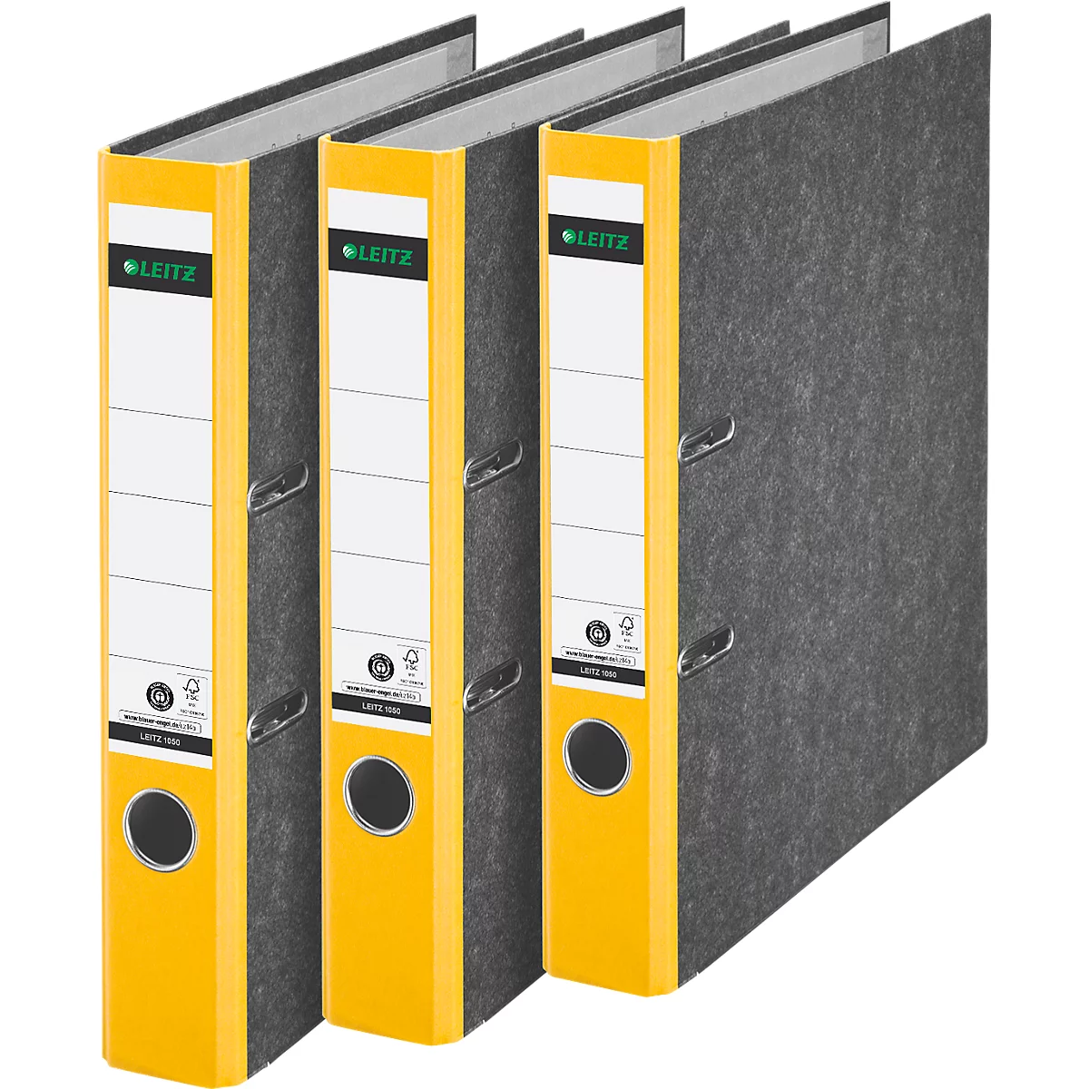 Carpeta LEITZ® 1050, DIN A4, ancho de lomo 52 mm, agujero de agarre, etiqueta de lomo encolada, cartón duro, 1 unidad, amarillo